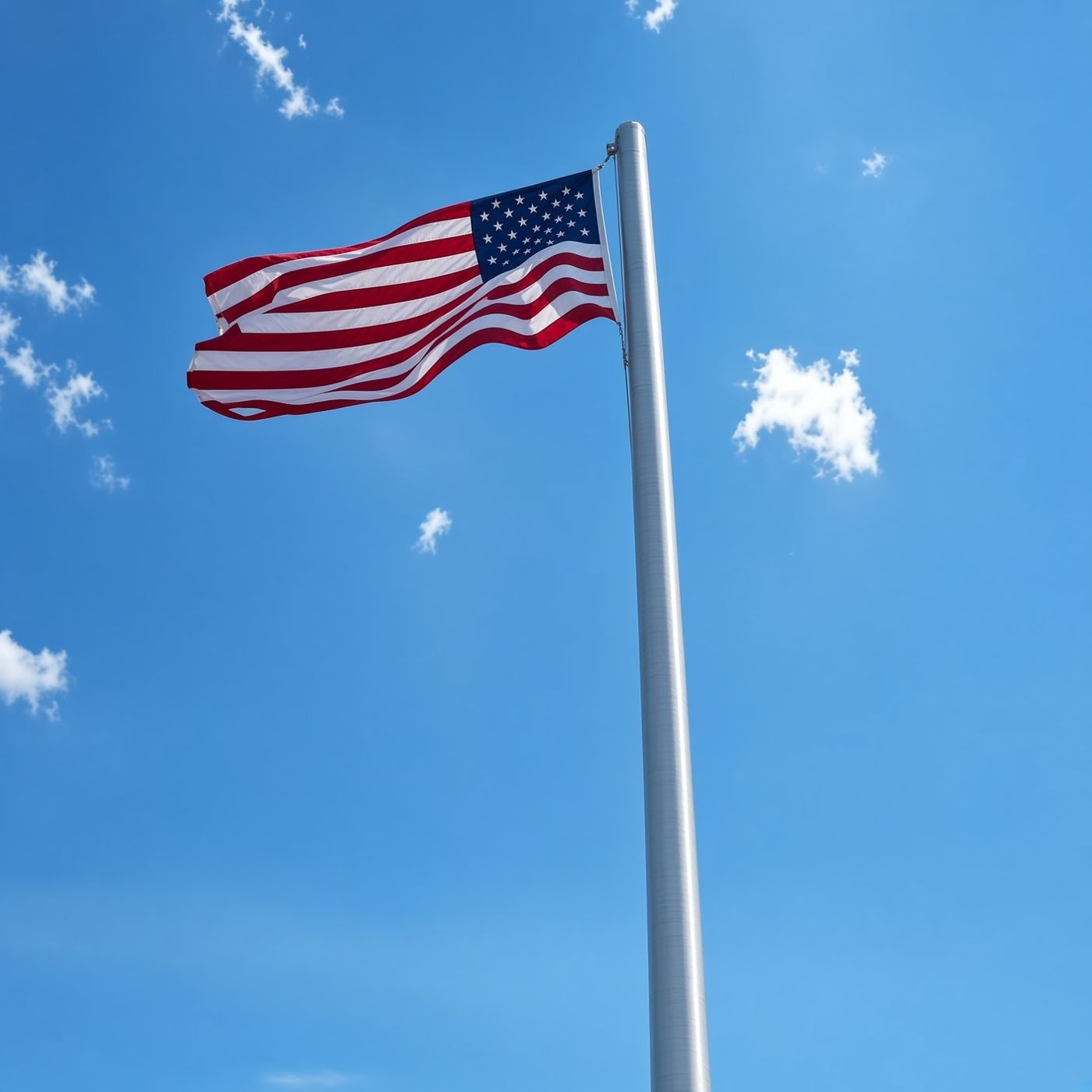 American flag flying on a TAG TOWERS flagpole